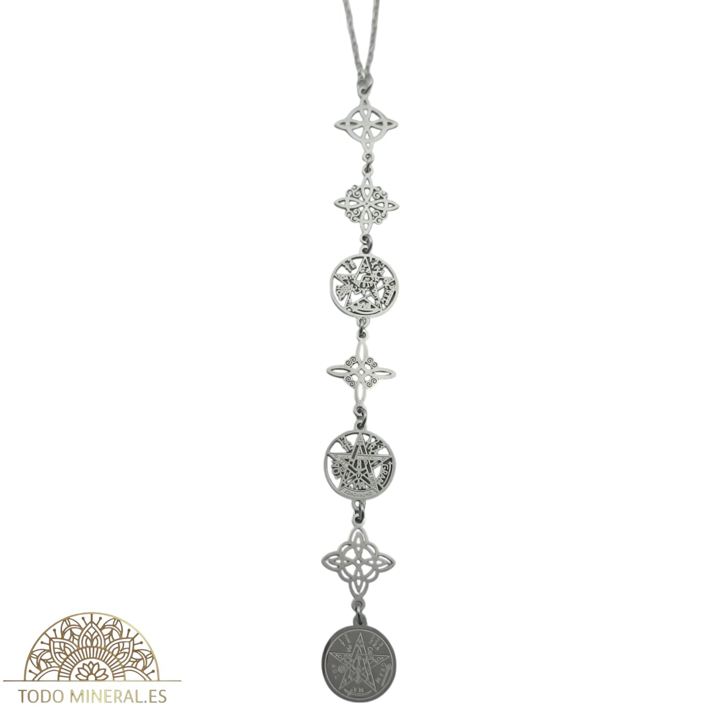 Collar Doble Protección Nudo De Bruja Tetragramaton Varios Dijes Con Cadena 45 Cms TODOMINERAL