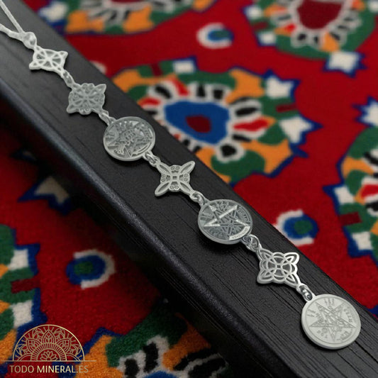 Collar Doble Protección Nudo De Bruja Tetragramaton Varios Dijes Con Cadena 45 Cms TODOMINERAL