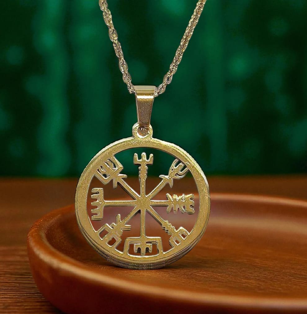 Collar Vegvisir Acero Inoxidable Con Cadena 40 Cms (Elije tono) TODOMINERAL