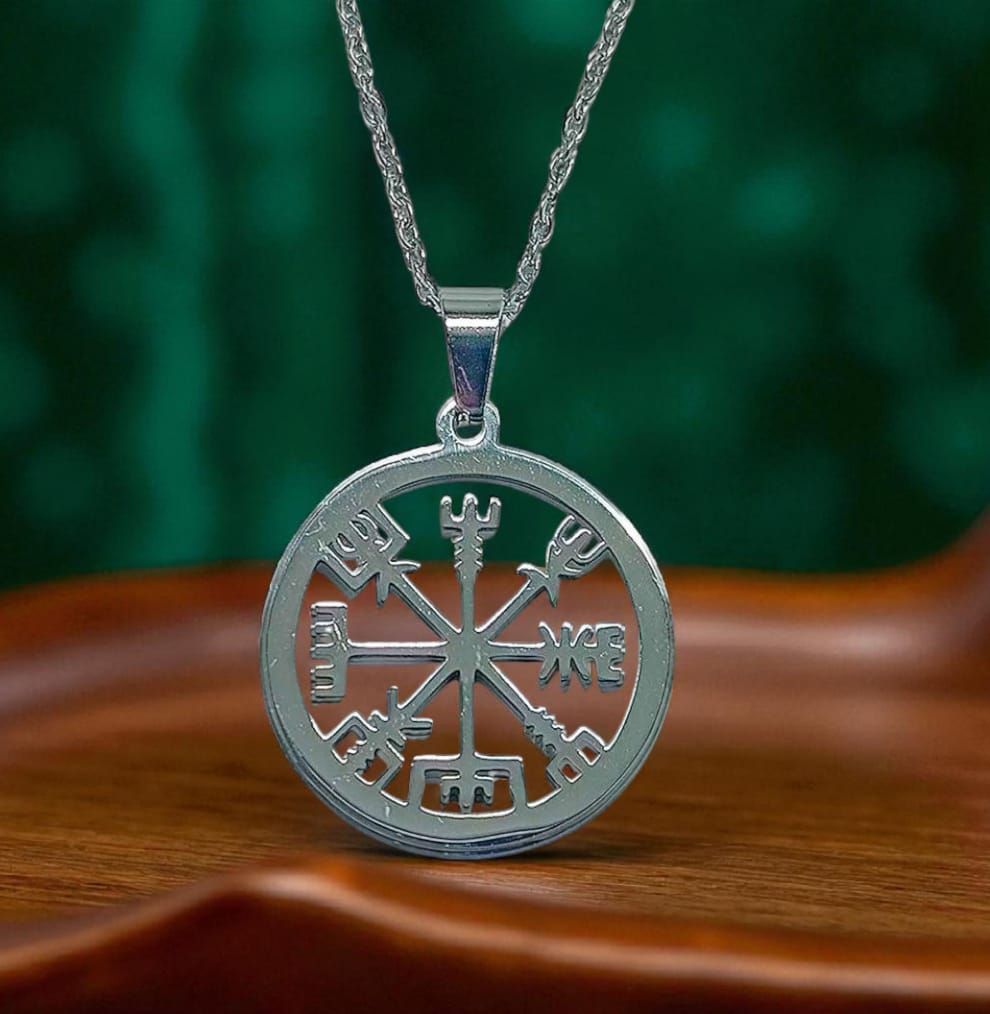 Collar Vegvisir Acero Inoxidable Con Cadena 40 Cms (Elije tono) TODOMINERAL