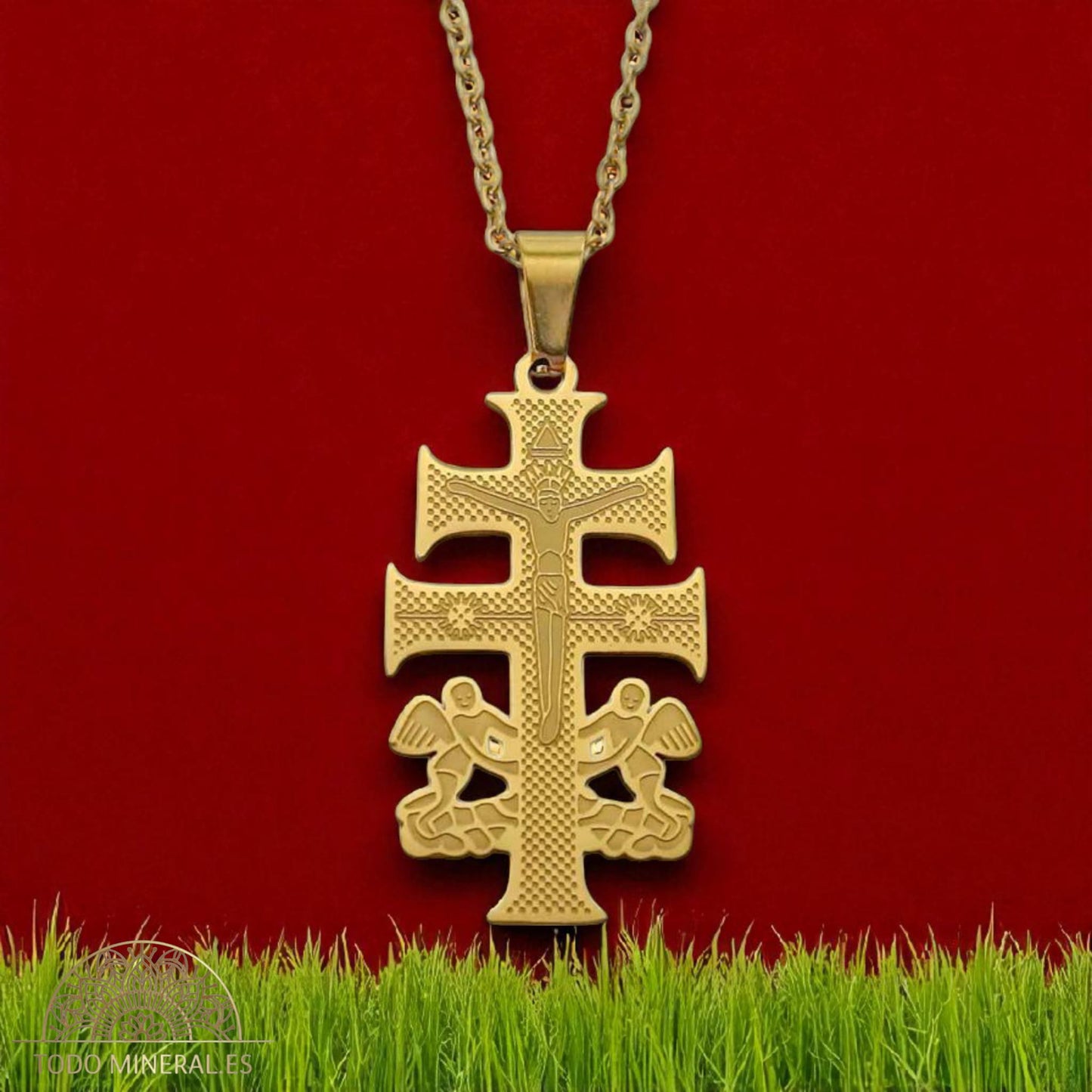 Collar Cruz Caravaca En Acero Con Cadena 40+5 Cms TODOMINERAL