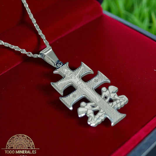 Collar Cruz Caravaca En Acero Con Cadena 40+5 Cms TODOMINERAL