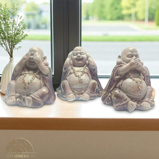 Juego Figuras En Resina Buda Feliz Ver Oir Callar 7 Cms Aprox 600103640 TODOMINERAL