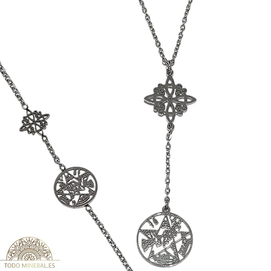 Kit Collar + Pulseras Doble Protección Nudo De Bruja Tetragramaton En Acero Inoxidable Con Cadena 45 Cms TODOMINERAL