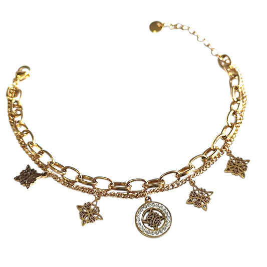 Pulsera Acero Dorado Doble Protección Tetragramaton Nudo De Bruja PULSERA ACERO