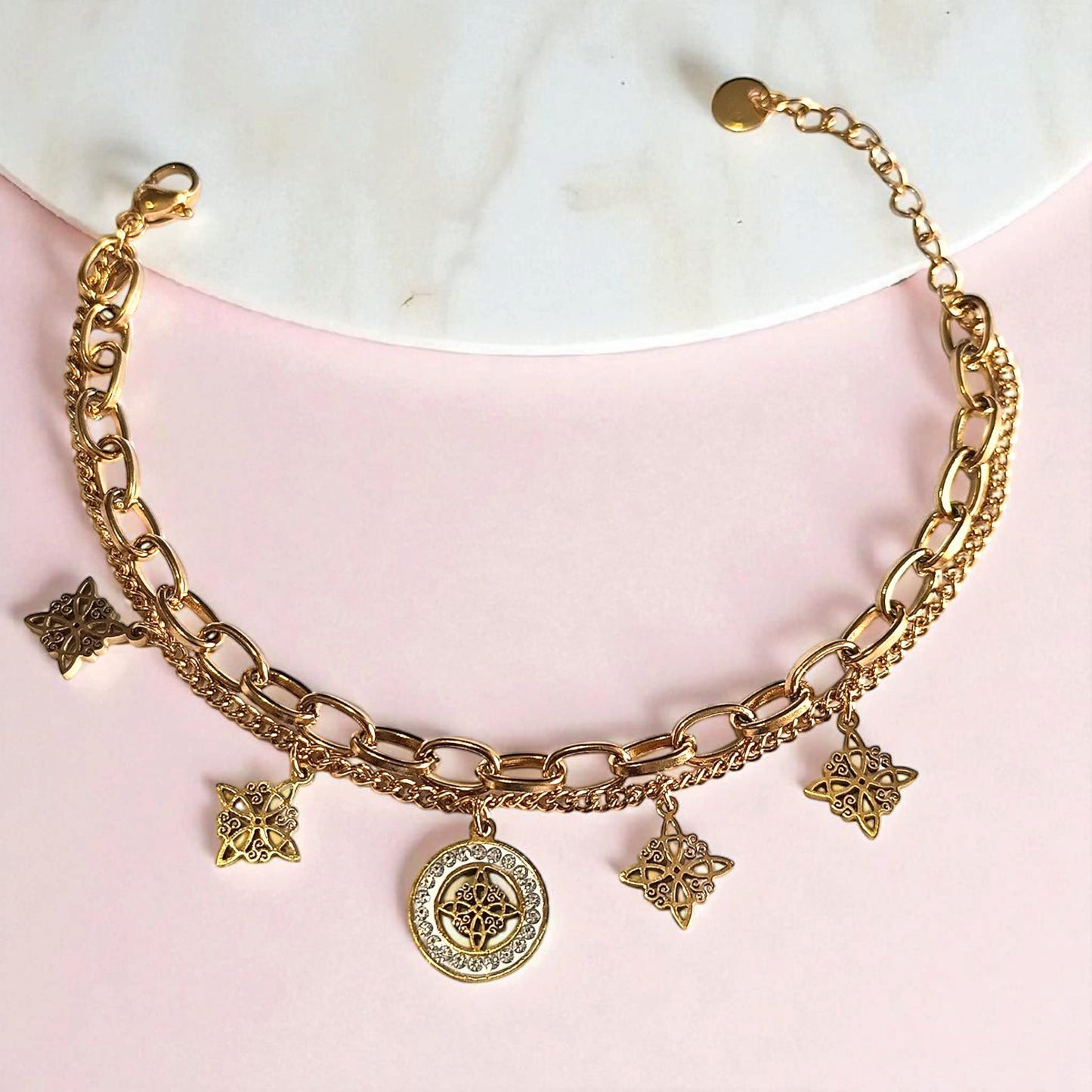 Pulsera Acero Dorado Doble Protección Tetragramaton Nudo De Bruja PULSERA ACERO