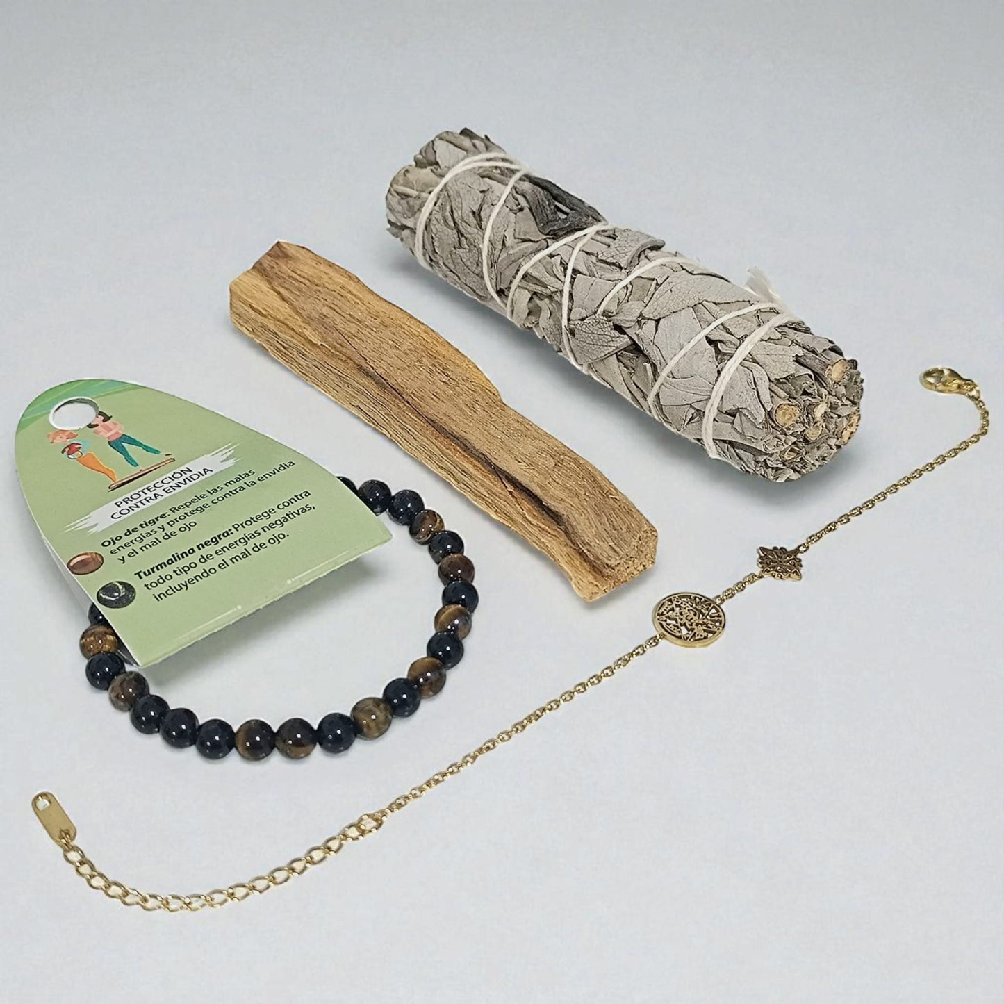 Kit Proteccion Contra Envidias ( Una Pulsera Proteccion Contra Envidia, 1 Palo Santo,1 Atado Salvia Y Pulsera Doble Proteccion ) TODOMINERAL