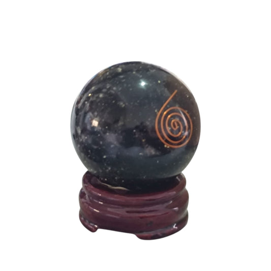 Esfera Orgonita Con Turmalina 6,5 Cms Con Peana De Madera ESFERA MINERAL