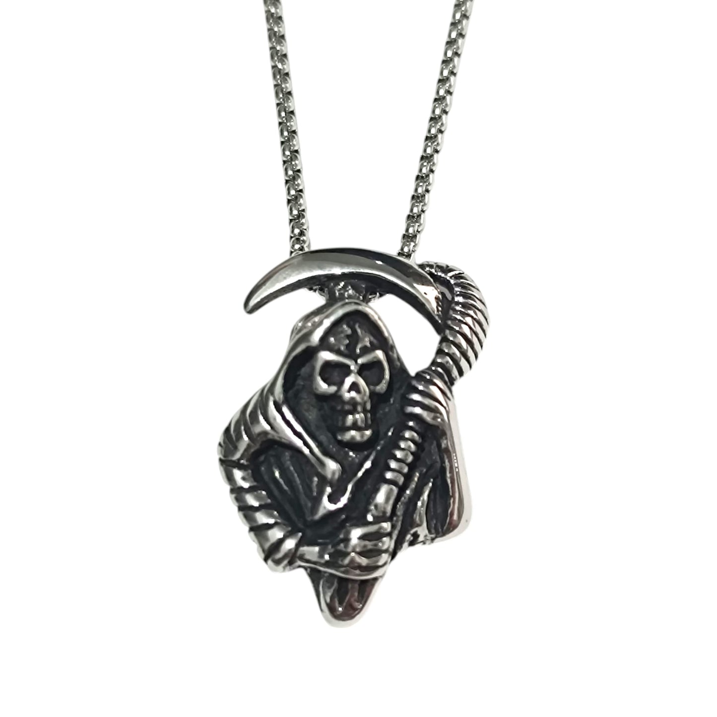 Collar de Acero Imagen Santa Muerte CADENA 50 CMS COLGANTE ACERO