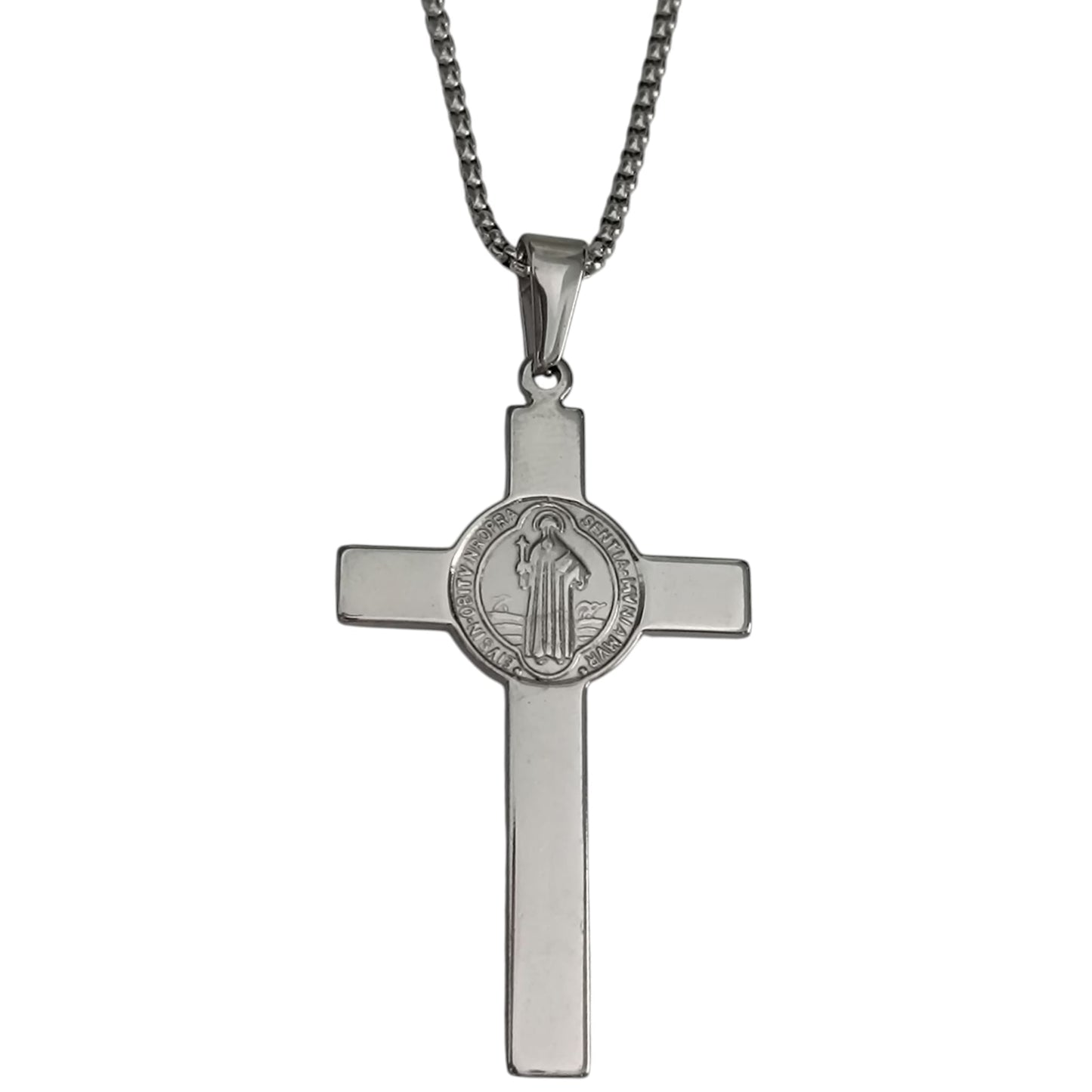 Collar de Acero Cruz San Bebito Protector (Dos Tamaños Daisponible) COLGANTE ACERO