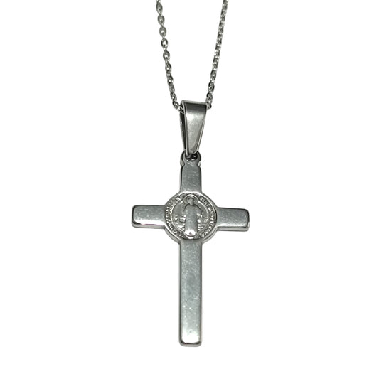 Collar de Acero Cruz San Bebito Protector (Dos Tamaños Daisponible) COLGANTE ACERO