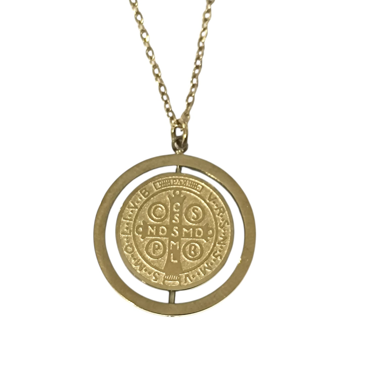 Collar Giratorio Doble Cara San Benito Y Medalla En Acero Inoxidable Con Cadena 45Cms DISPONIBLE EN DOS TONOS TODOMINERAL