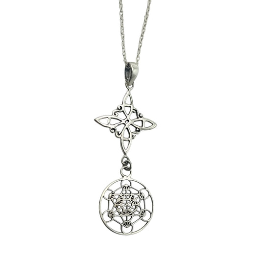 Colgante Doble Proteccion Nudo De Bruja Y Metatron Plata 925 Incluye Cadena Plata 45 Cms Finita TODOMINERAL