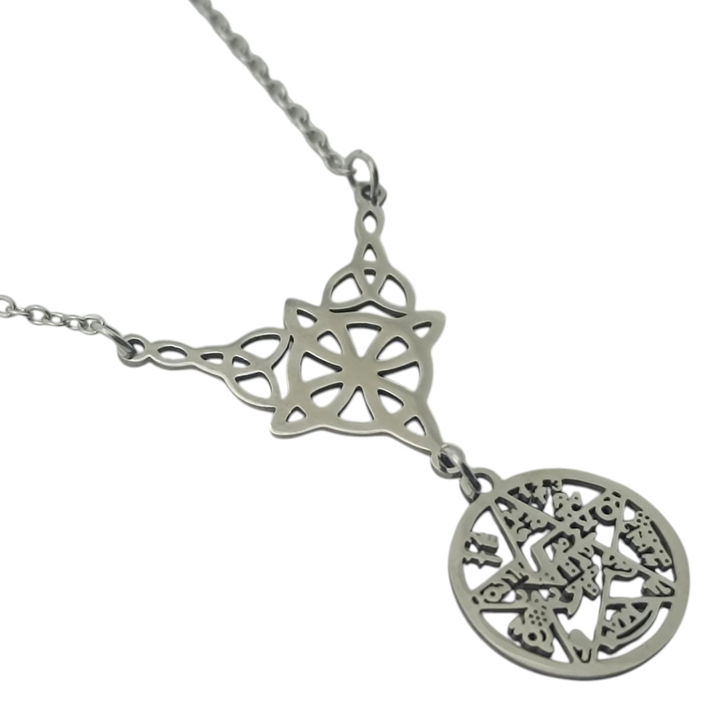 Collar Doble Proteccion Nudo De Bruja Y Tetragramaton Acero Inoxidable Con Cadena 40+5 Cms TODOMINERAL