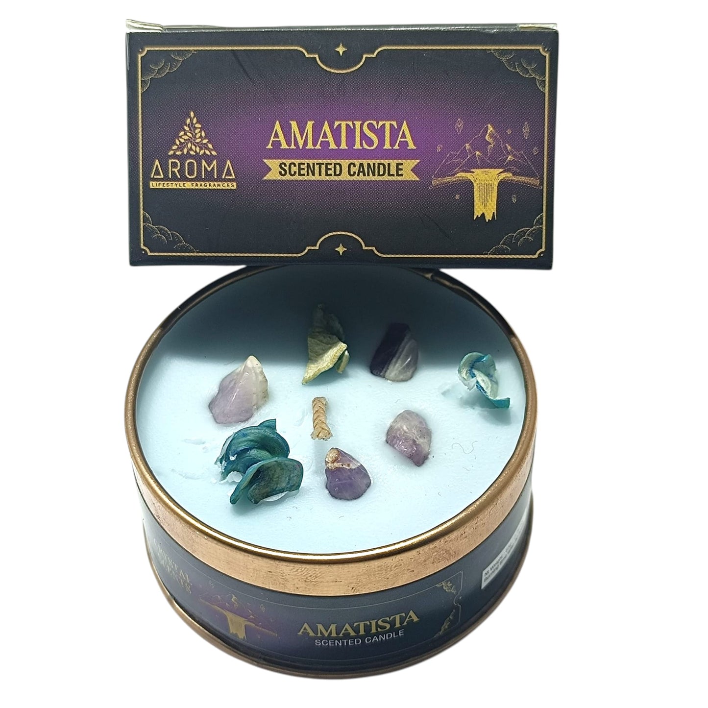 Vela Lavanda Aromatizada Mineral Con Mineral Amatista 6 Horas Duracion TODOMINERAL