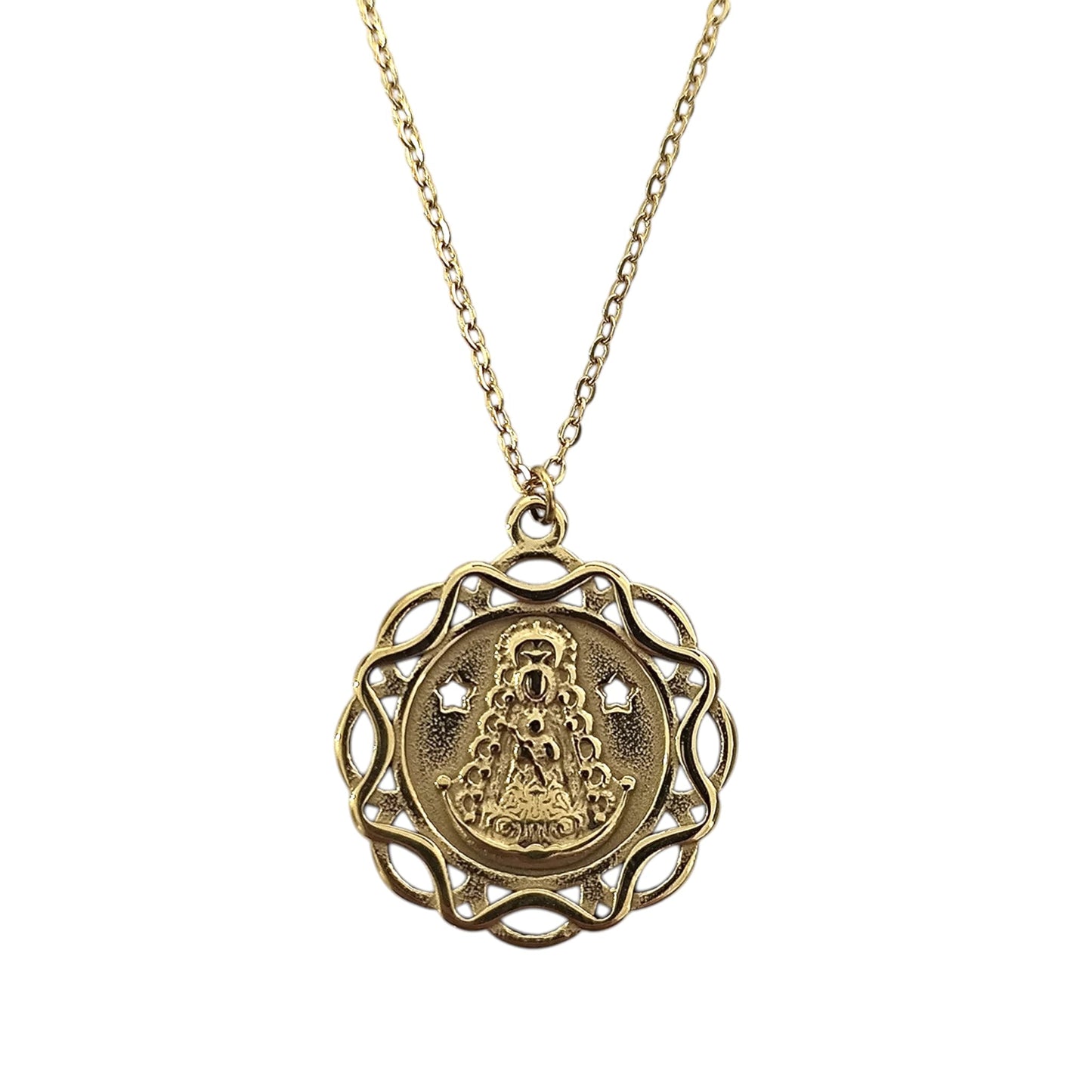 Collar Acero Inoxidable Virgen Del Rocio 25mm Cadena 45 Cms ELIGE MODELO TODOMINERAL