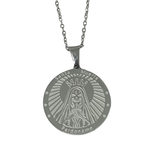 Collar Acero Inoxidable Santa Muerte 25mm Cadena ELIGE MODELO Y TAMAÑO CADENA TODOMINERAL