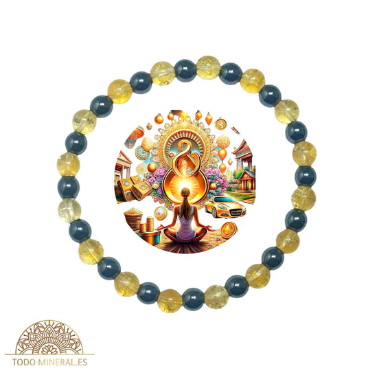 Pulsera Combinada Piedra Hematite y Citrino Para Manifestación Del Dinero Piedra De 6 mm - TODOMINERAL