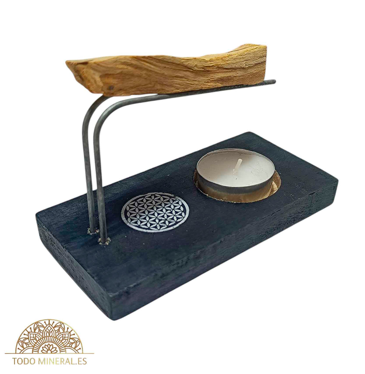 Quemador En Madera Para Palo Santo 14x7 cms Aprox Simbolo Flor De La Vida PORTA INCIENSOS