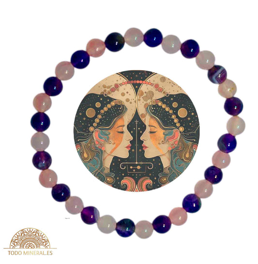 Pulsera Combinada Piedra Amatista y Cuarzo Rosa Alma Gemela Piedra De 6 mm - TODOMINERAL