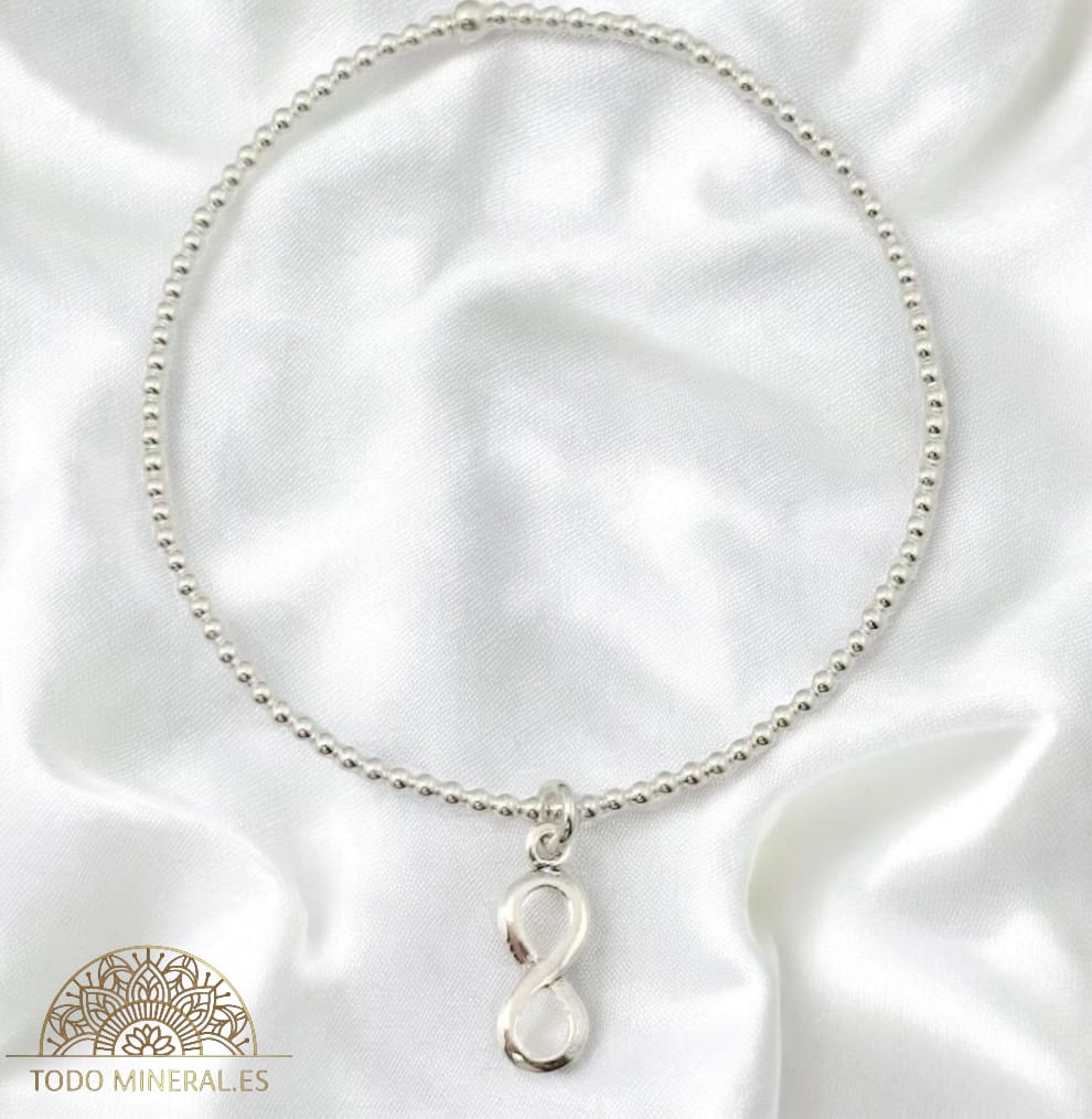 Pulsera Elástica Bolas 2 mm Plata 925 Dije Infinito TODOMINERAL