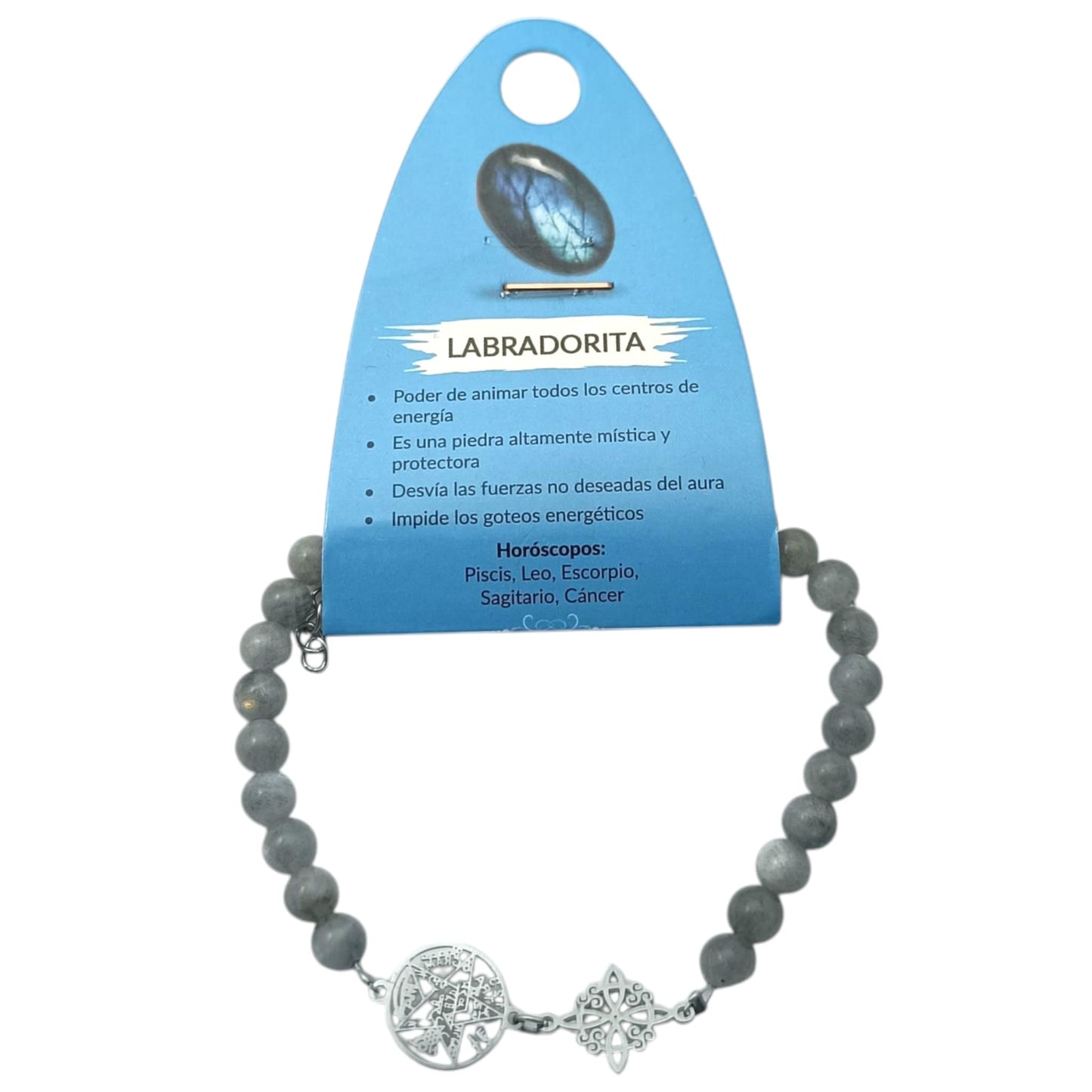 Pulsera Piedra Natural Labradorita 6 mm Doble Proteccion Acero PULSERAS MINERALES