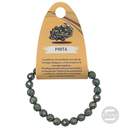 Pulsera Piedra Natural Facetada Pirita ELIGE EL GROSOR DE BOLA PULSERAS MINERALES
