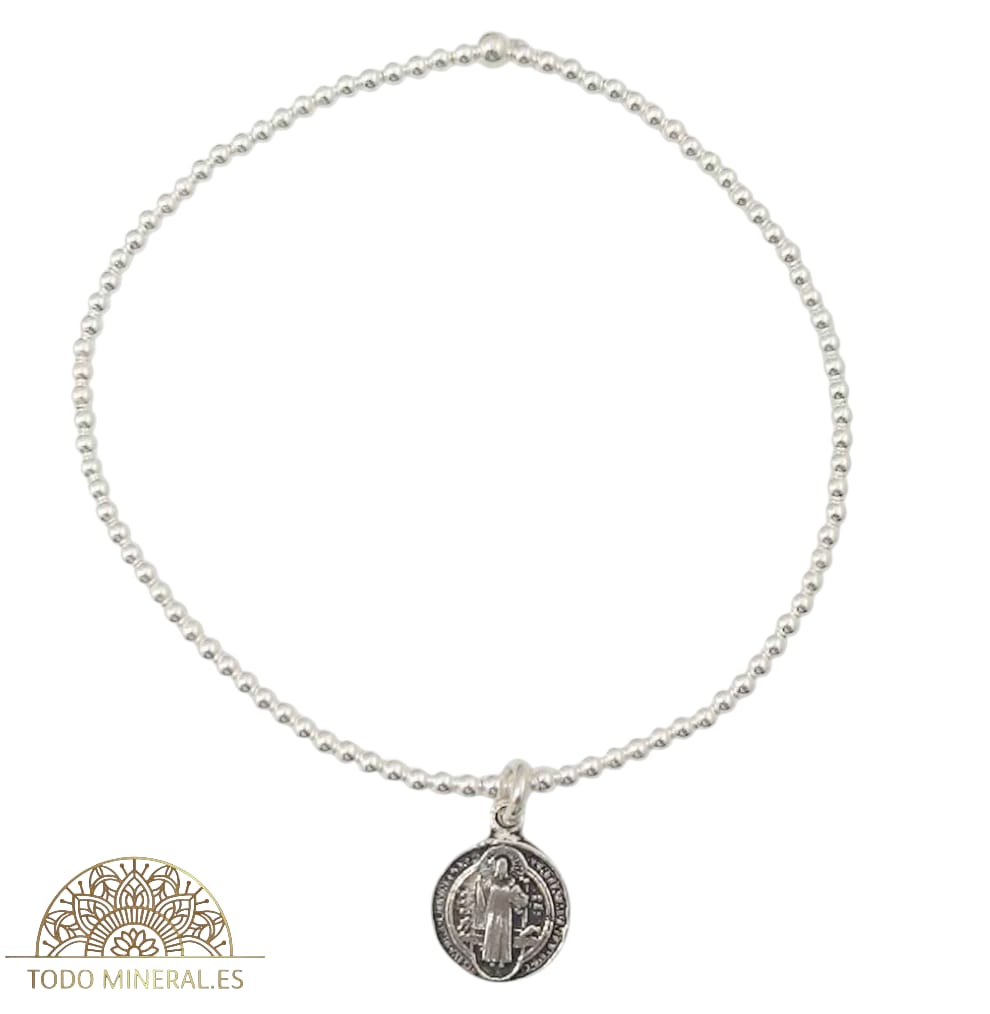 Pulsera Elástica Bolas 2 mm Plata 925 Dije San Benito 500303154 TODOMINERAL