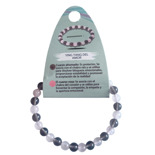 Pulsera Combinada Piedra Cuarzo Ahumado Y Cuarzo Rosa Yin Yang Del Amor 6 mm PULSERAS MINERALES