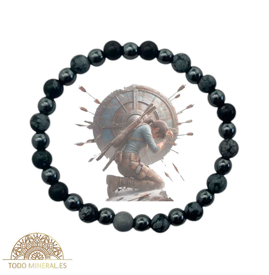 Pulsera Combinada Piedra Obsidiana Nevada y Hematite Para Coraje Y Protección Piedra De 6 mm - TODOMINERAL