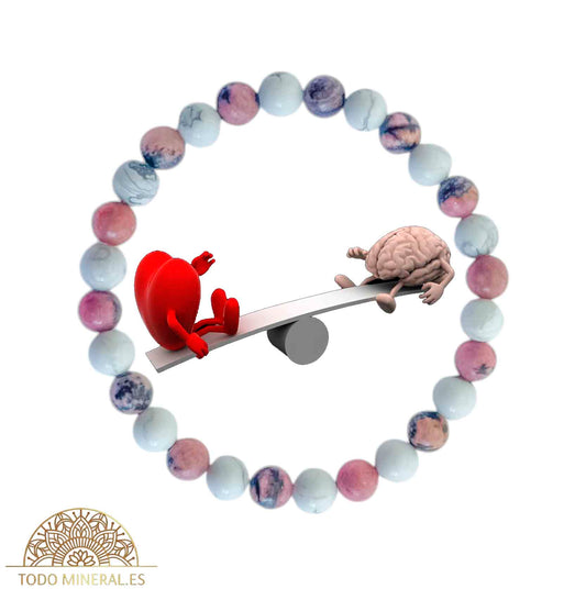 Pulsera Combinada Piedra Rodonita y Howlite Para Equilibrio Emocional Piedra De 6 mm - TODOMINERAL