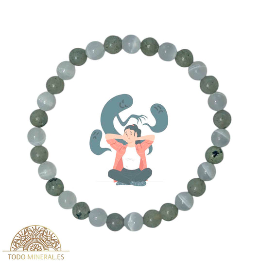 Pulsera Combinada Piedra Selenita y Labradorita Para Inseguridad Mental Piedra De 6 mm - TODOMINERAL