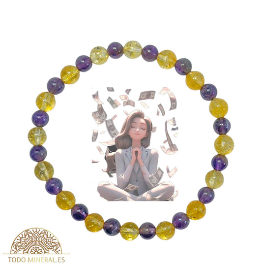 Pulsera Combinada Piedra Amatista y Citrino Para Manifestar Sueños Piedra De 6 mm - TODOMINERAL