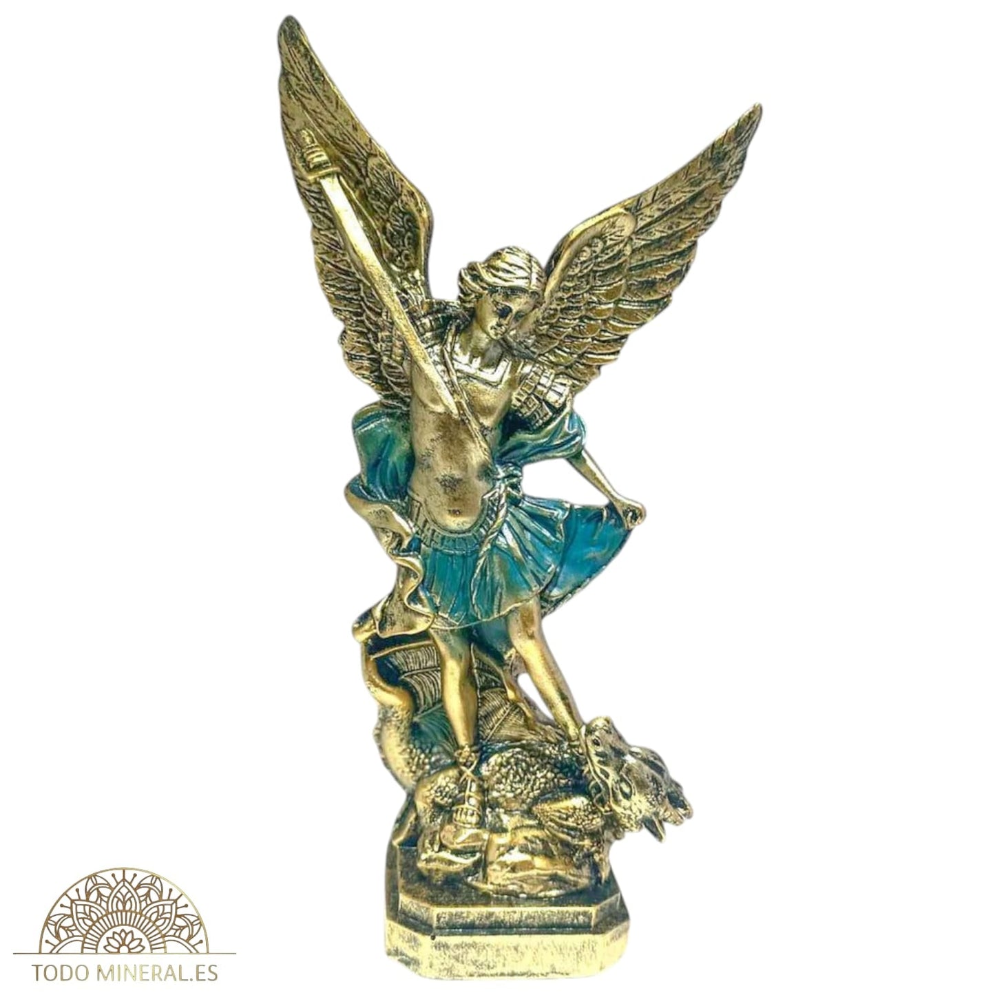 Figura Arcángel San Miguel En Resina 30 Cms Dorado y Azul 600103662 TODOMINERAL