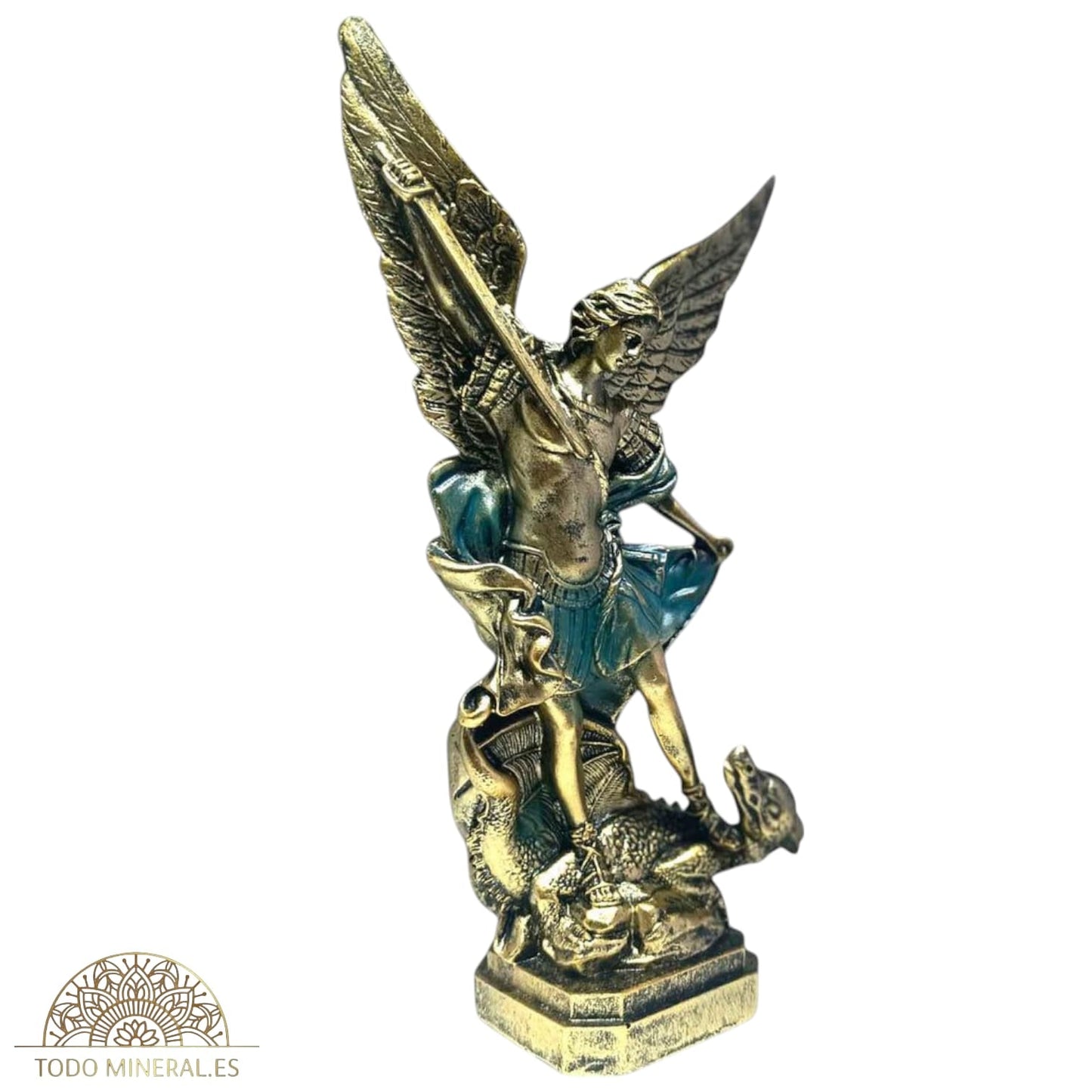 Figura Arcángel San Miguel En Resina 30 Cms Dorado y Azul 600103662 TODOMINERAL