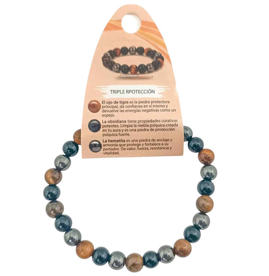 Pulsera Combinada Triple Potección 21 cms 8 mm  Hombre PULSERAS MINERALES