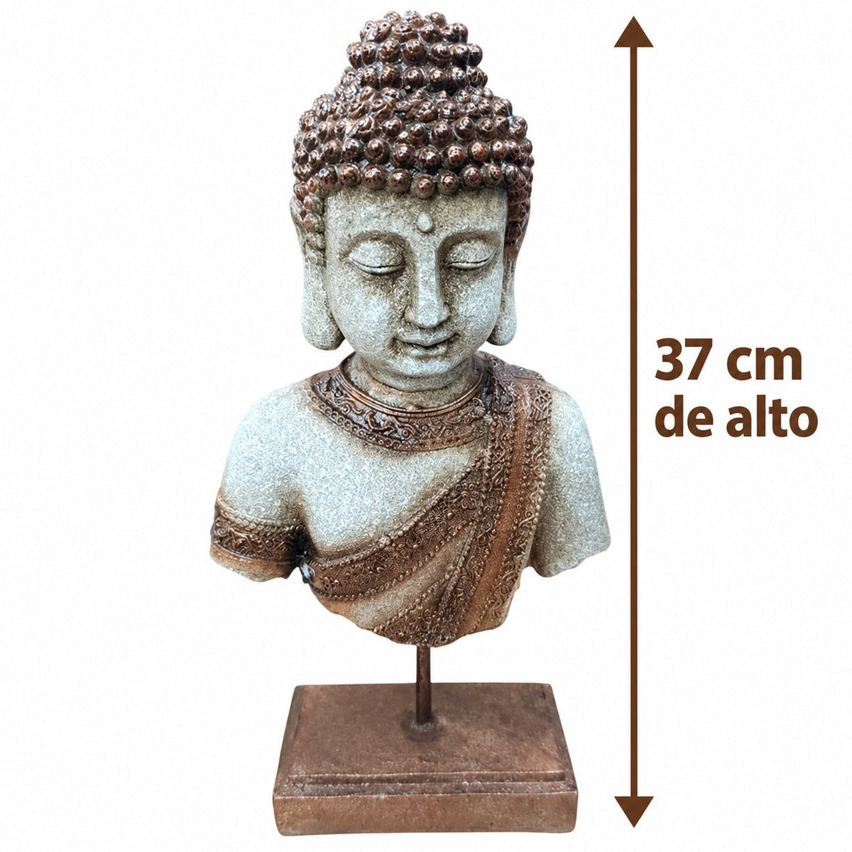 Figura Busto de Buda sobre Pedestal de Resina – 37 cm – Decoración Zen y Espiritual TODOMINERAL