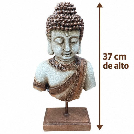 Figura Busto de Buda sobre Pedestal de Resina – 37 cm – Decoración Zen y Espiritual TODOMINERAL