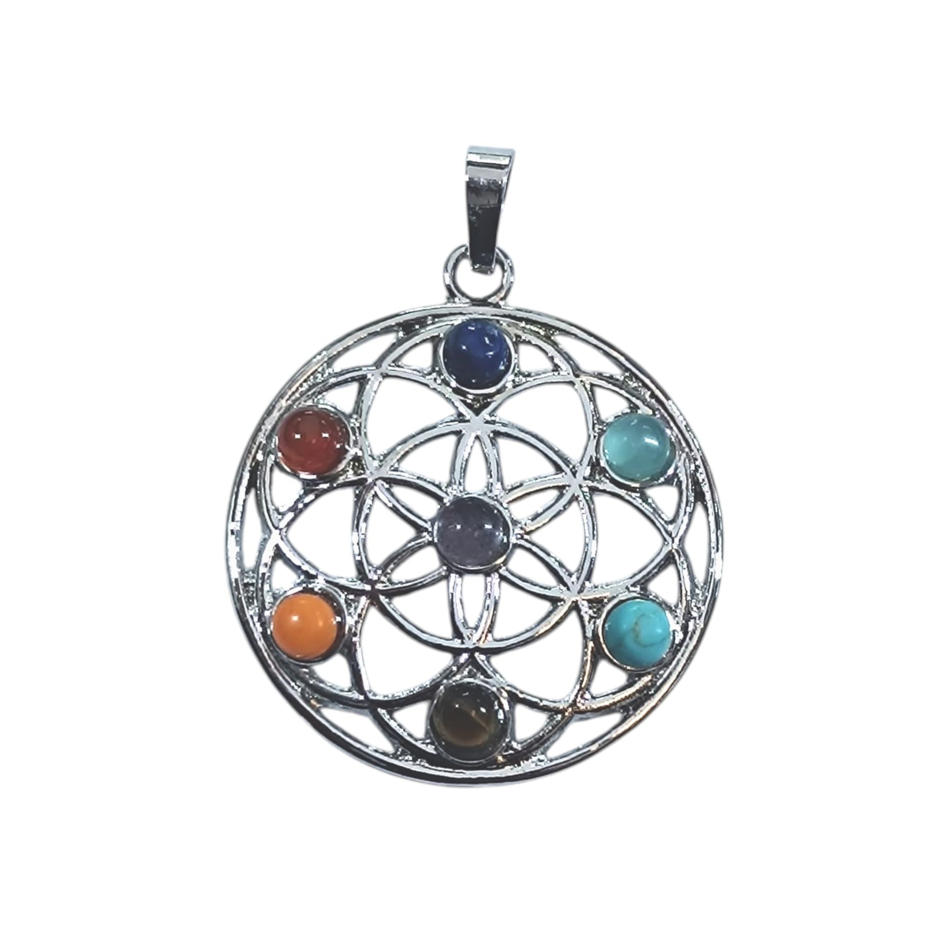 Collar Colgante Metal Con Minerales 7 Chakras | Incluye Cadena Acero Finita TODOMINERAL