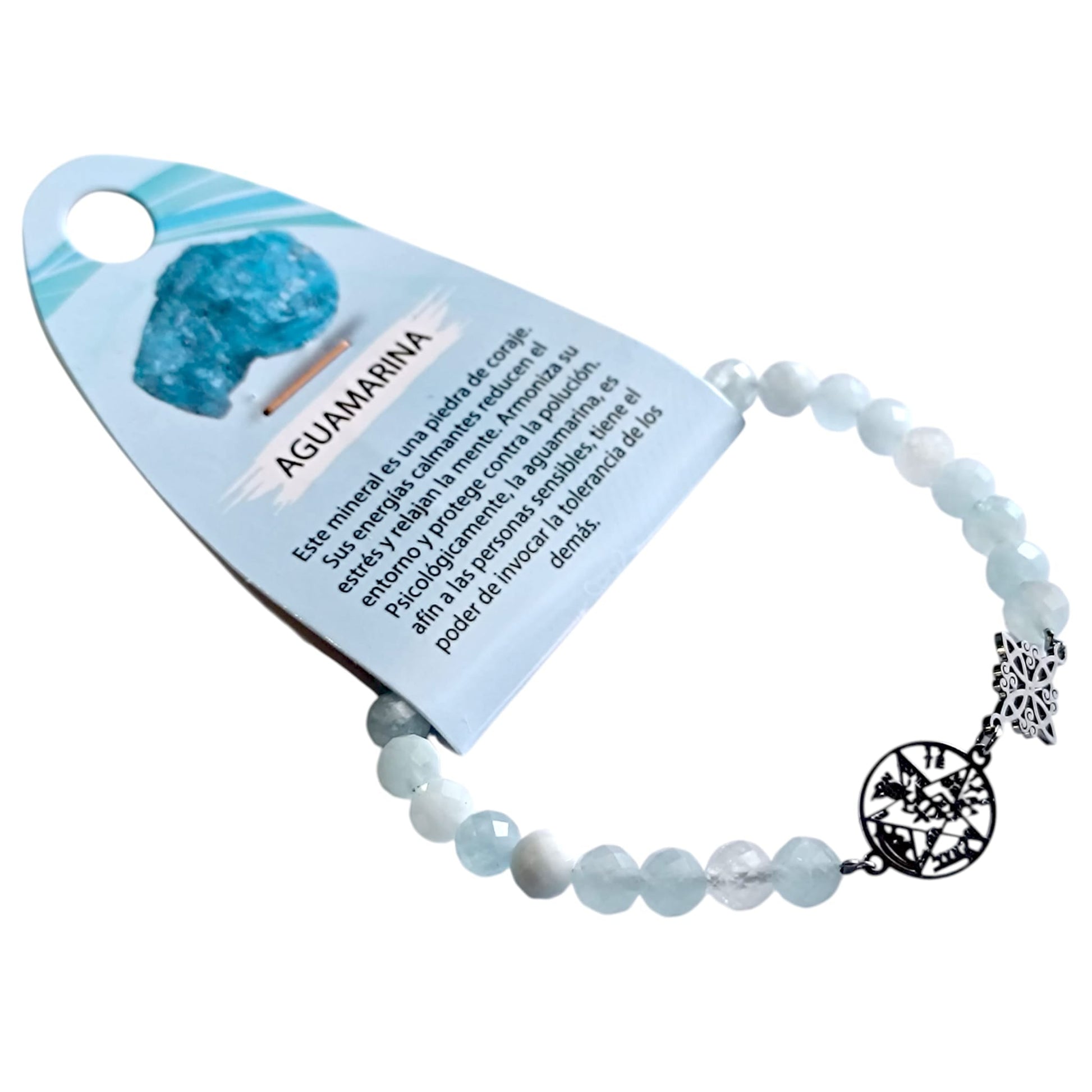 Pulsera Acero Doble Protección Tetragramaton Nudo De Bruja Y Piedra Turmalina Facetada O Cianita Azul PULSERA ACERO