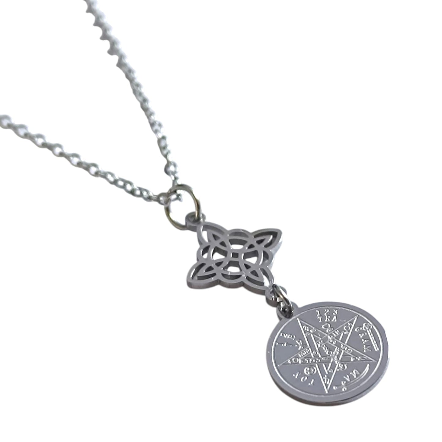 Collar Doble Proteccion Nudo De Bruja Y Tetragramaton Acero Inoxidable Cadena 45 CMS TODOMINERAL