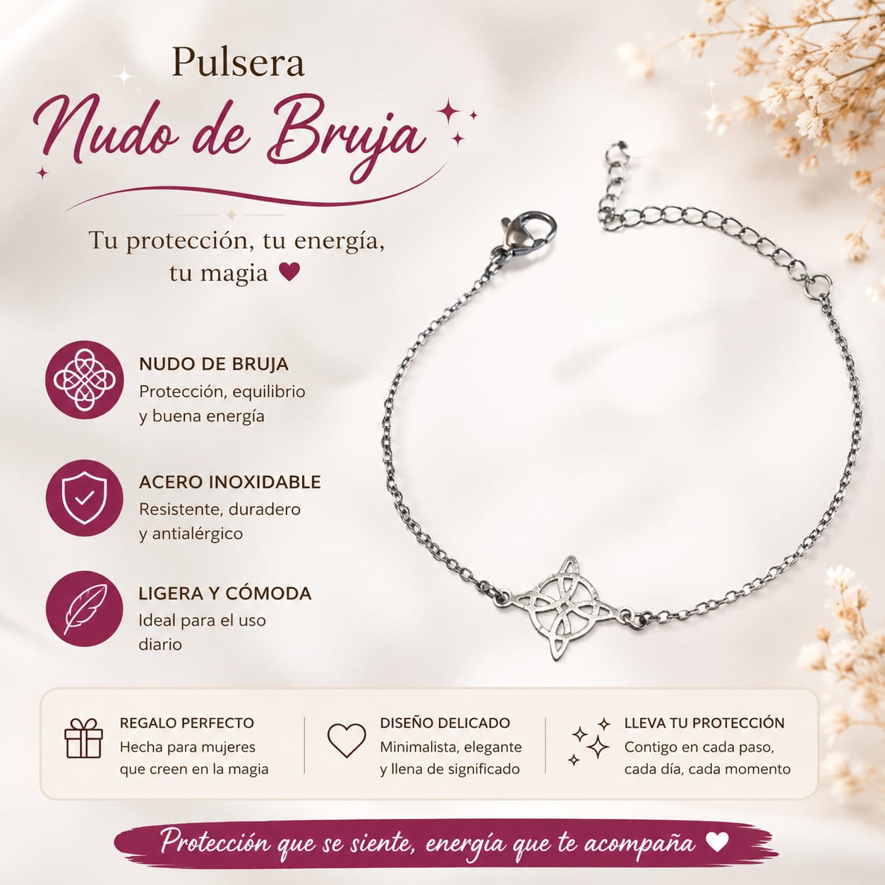 Juego Pulsera + Tobillera Nudo de Bruja | Acero Inoxidable Ajustable PULSERA ACERO