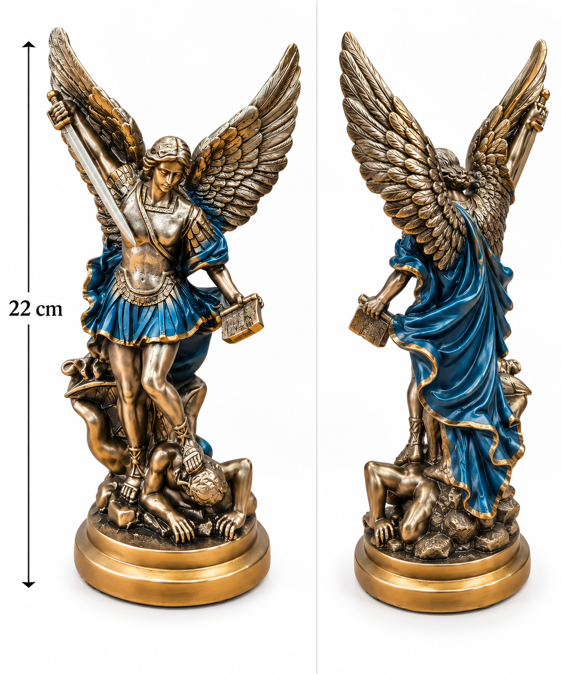 Figura Arcángel San Miguel 22 cm de Resina – Protección, Fuerza y Defensa Espiritual TODOMINERAL