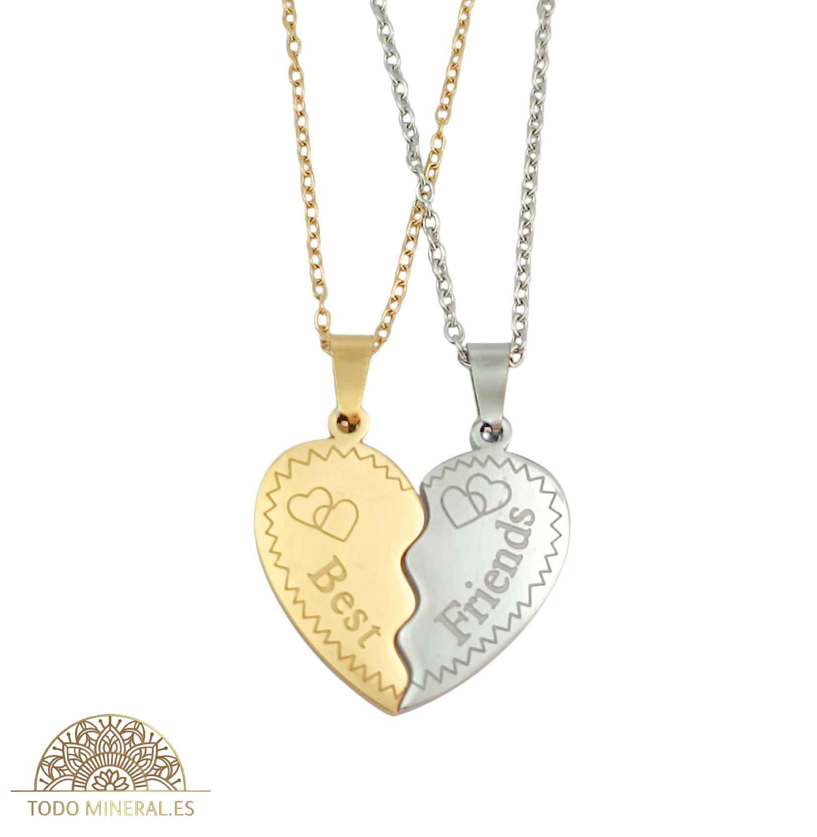 Collar Dobel Para Amistad Acero Inoxidable Con Cadena 45+5 Cms TODOMINERAL
