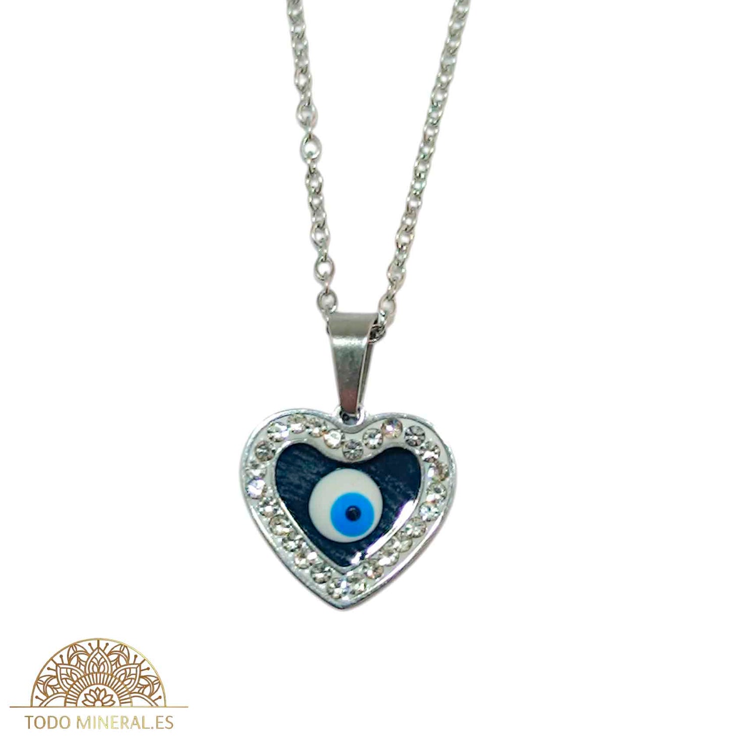Collar Corazón Ojo Turco En Acero Con Cadena 45+5 Cms TODOMINERAL