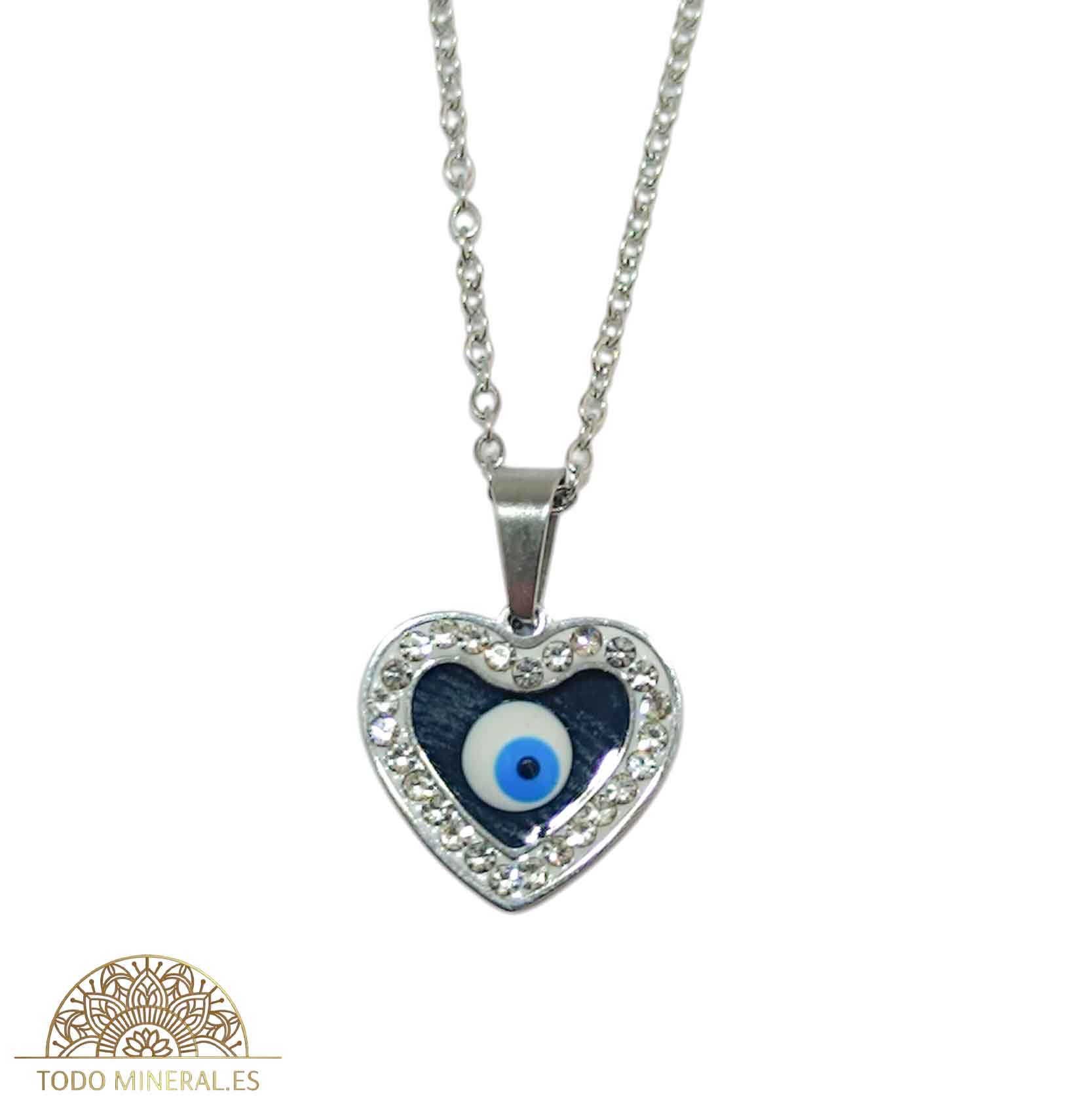 Collar Corazón Ojo Turco En Acero Con Cadena 45+5 Cms TODOMINERAL