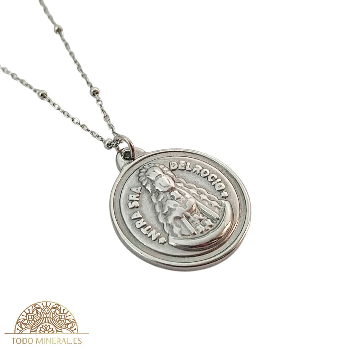 Collar Virgen Del Rocio En Acero Con Cadena 45+5 Cms