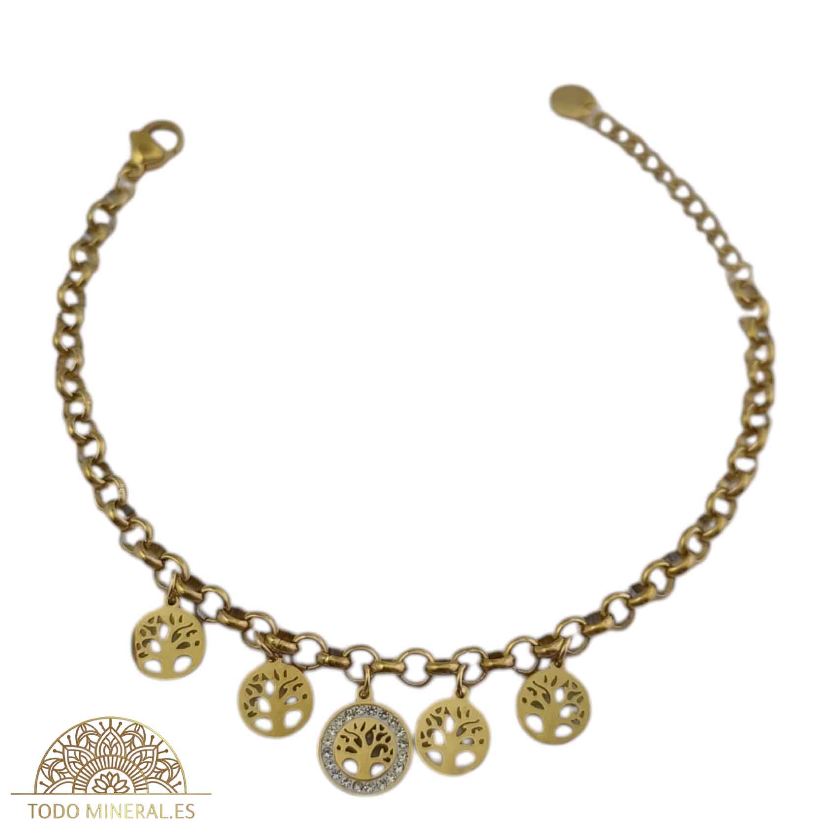 Pulsera Acero Dorado Con Dijes Arbol PULSERA ACERO