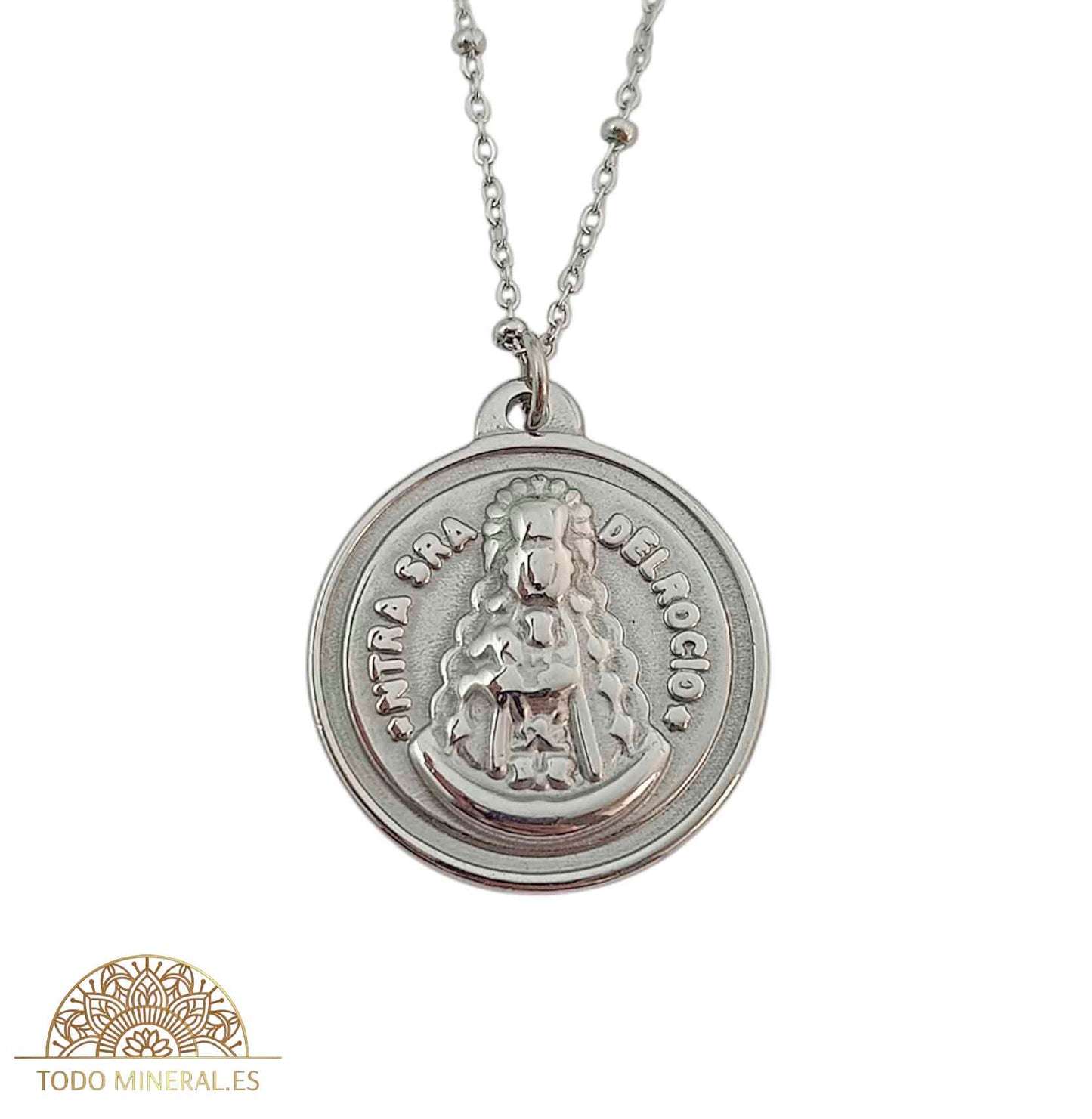 Collar Virgen Del Rocio En Acero Con Cadena 45+5 Cms TODOMINERAL