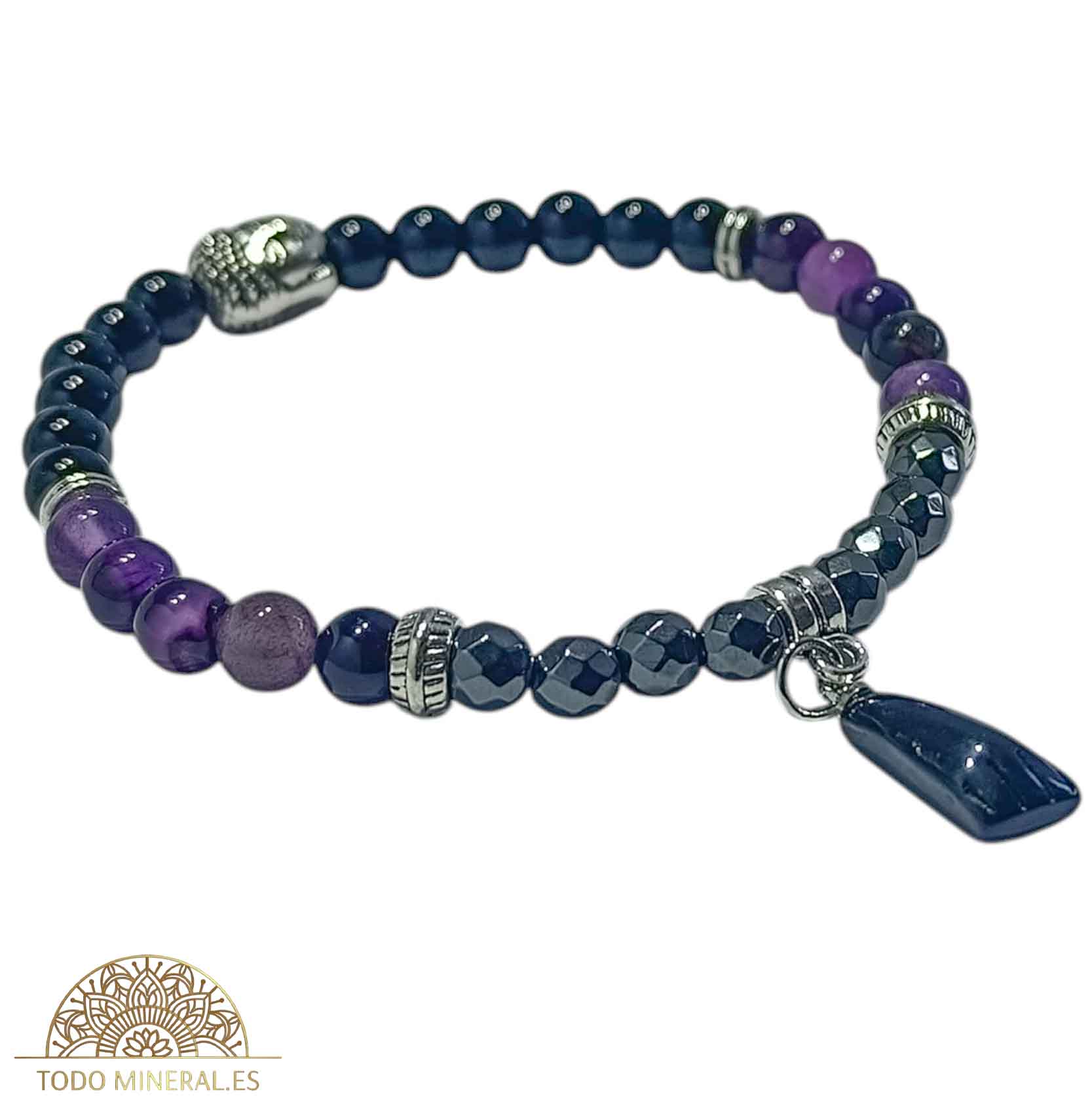 Pulsera Combinada Onix Hematite Y Agata Lila 6 mm Dije Figa/Buda Metal PULSERAS MINERALES